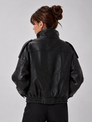 Jaqueta Feminina Oversized Couro Eco Gola Alta Estilo Europeia Vintage Premium Modern Verona