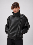 Jaqueta Feminina Oversized Couro Eco Gola Alta Estilo Europeia Vintage Premium Modern Verona