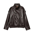 Jaqueta Feminina Oversized Couro Eco Gola Alta Estilo Europeia Vintage Premium Modern Verona