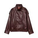 Jaqueta Feminina Oversized Couro Eco Gola Alta Estilo Europeia Vintage Premium Modern Verona